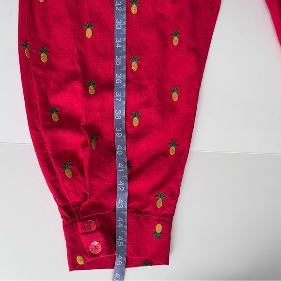 Farm Rio Embroidered Pineapples Red Jumpsuit size L linen blend halter top - Picture 15 of 16